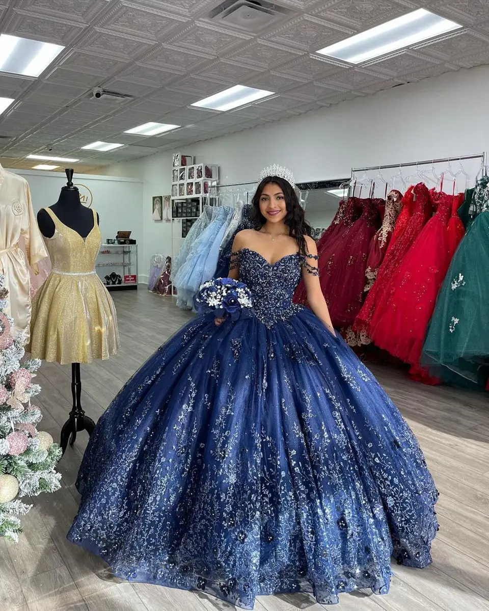 

ANGELSBRIDEP Luxury Navy Blue Princess Quinceanera Dresses Beading Appliques Party Dress Tulle Sweet Vestido De 15 16 Anos