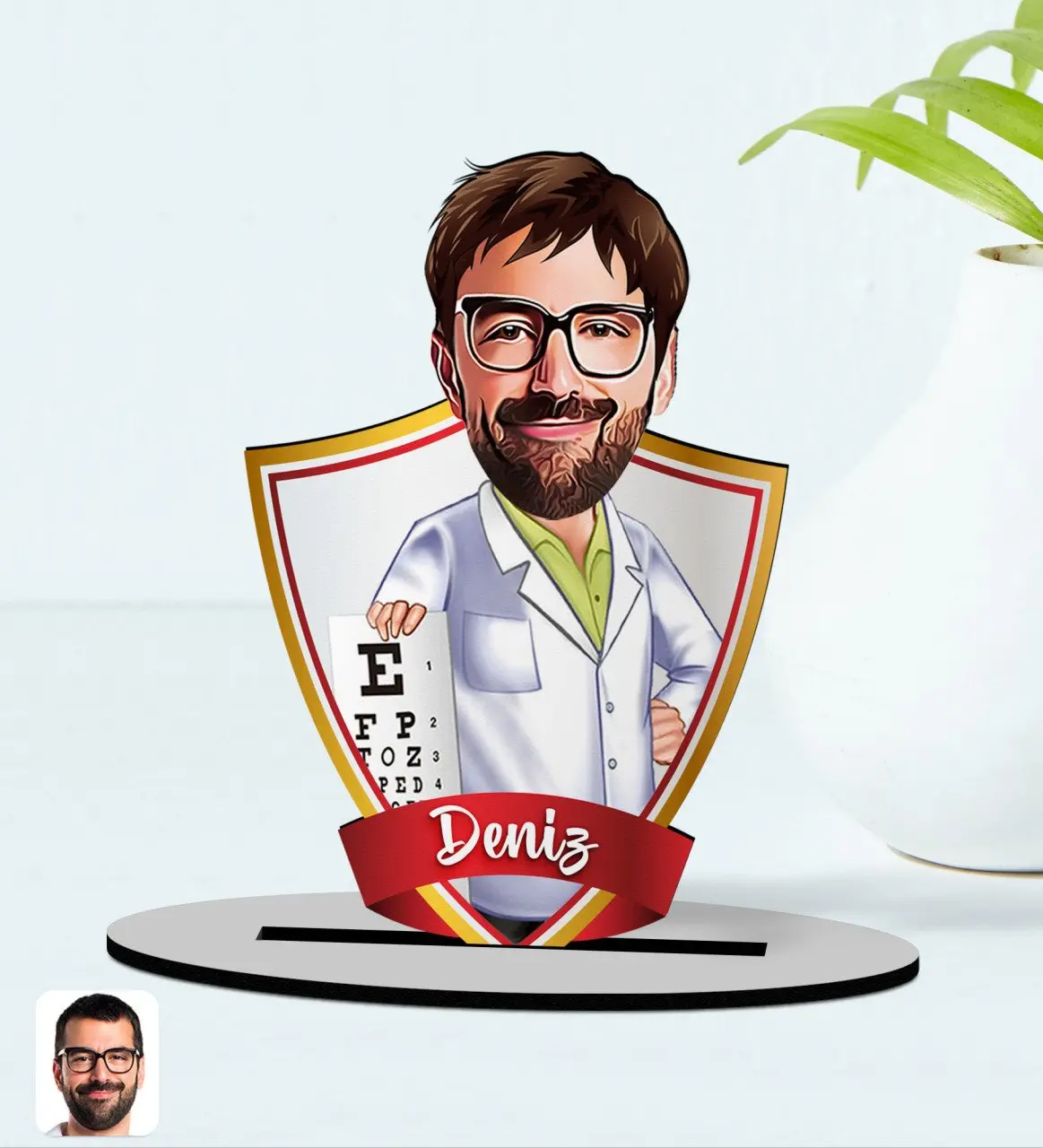 

Персонализированный мужской врач-карикатура на деревянном брелоке Модель-1