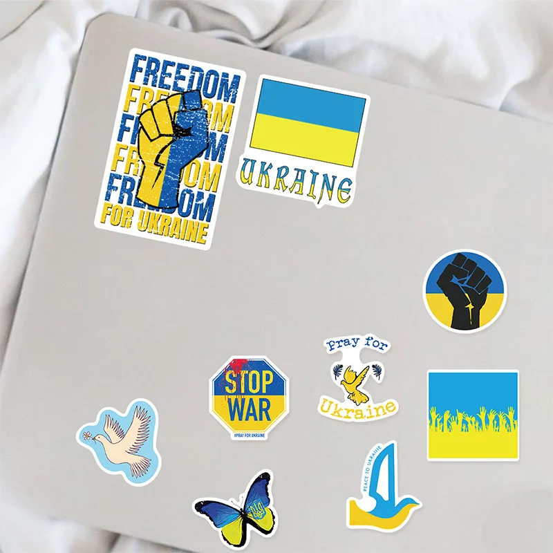 10/50Pcs Blue Yellow Ukraine Peace Stickers National Flag Suitcase Luggage Laptop Skateboard Kids Gifts Toys |