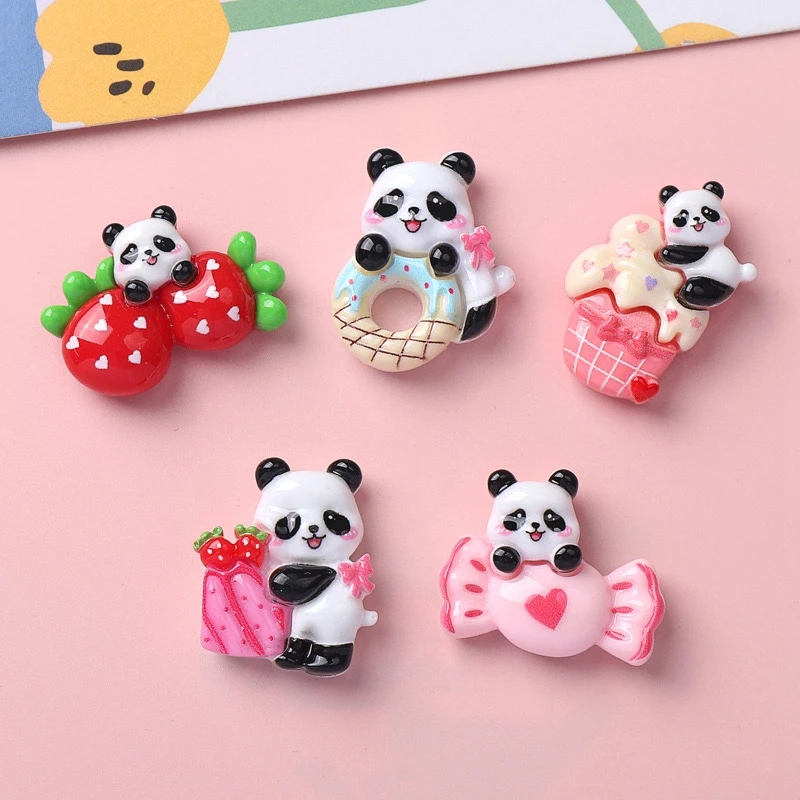 10 шт. Милая резиновая мультяшная панда клубника мороженое пончик конфеты плоская