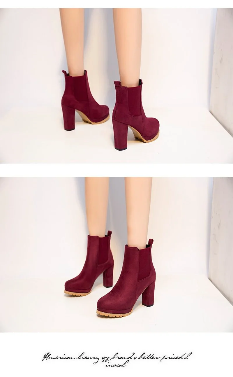 2022 Women Ankle Boots Flock Leopard Slip on Short Boots Women's High Heels Platform Autumn Shoes Ladies Booties Retro Plus 43