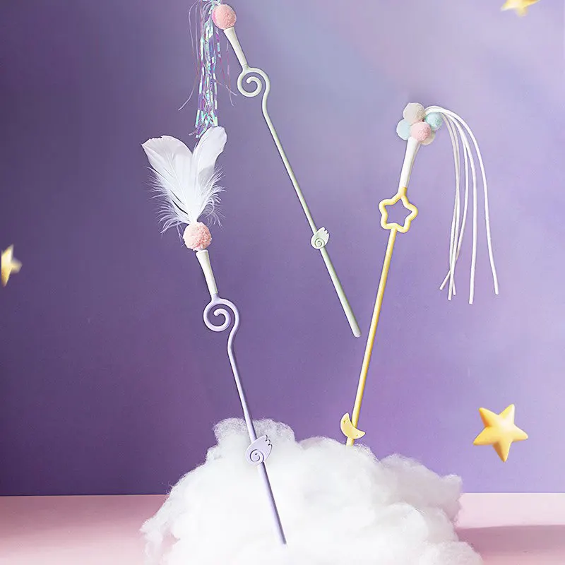 

Feather Cat Toys Candy Colors Interactive Cat Toy Pet Supplies Baubles Funny Cat Stick Pets Cat Products Replaceable Cachorro