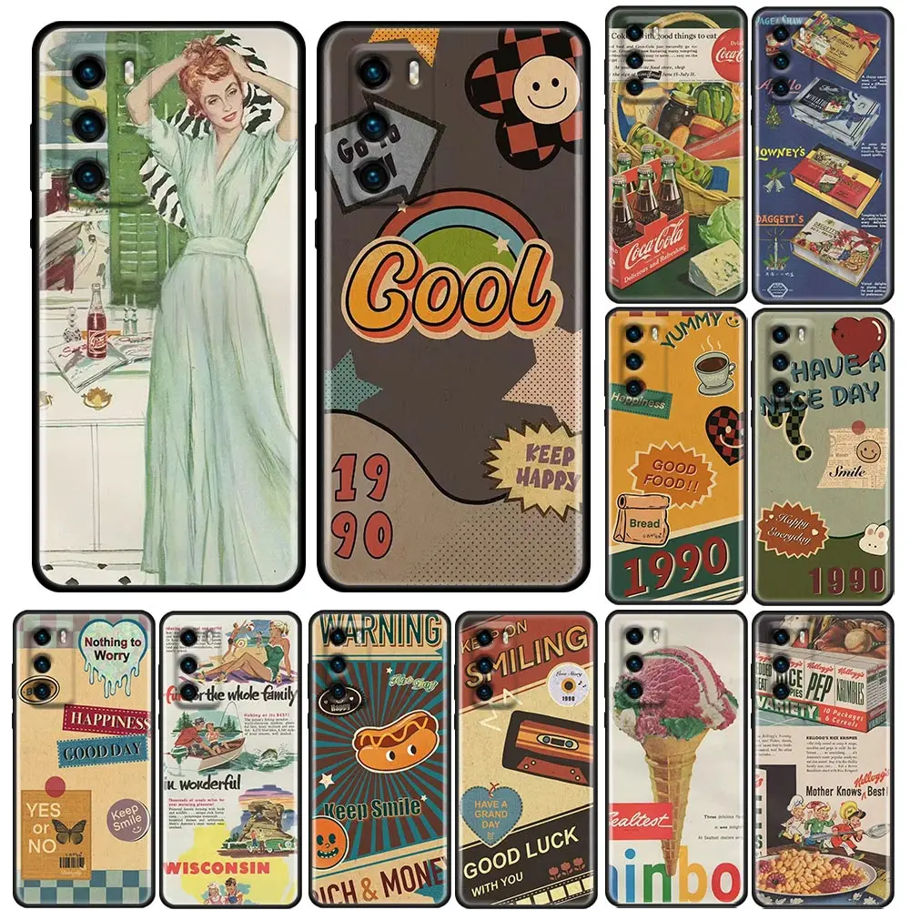 

Funda Case For HUAWEI P50 P40 P30 P20 P10 P9 P8 Plus MATE 30 20 20X 10 9 8 Pro Lite Case Capa Para American Vintage Newspaper