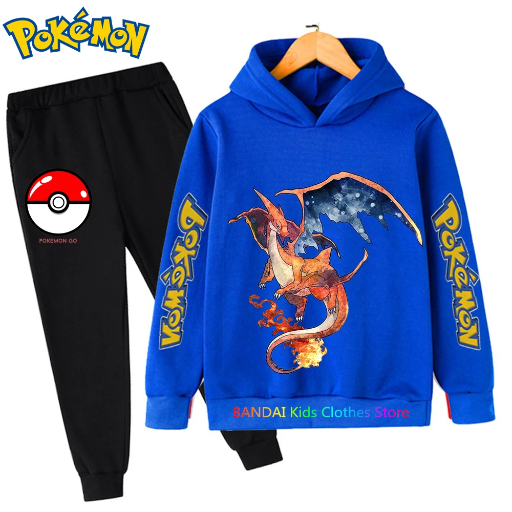 

Spring Autumn Kids Girls Pokemon Clothing Kawaii Pikachu Hoodies+Pant 2pcs Kids Designer Clothes set Cotton Cartoon Sportwear