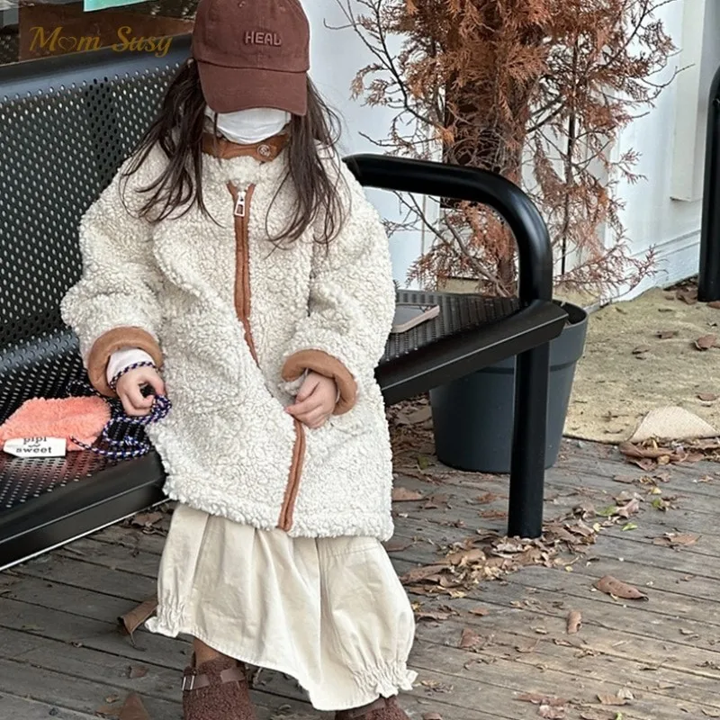 

Модная теплая флисовая куртка из ягненка для маленьких девочек и мальчиков, длинное Детское пальто для младенцев на зиму, весну и осень, верхняя одежда, детская одежда