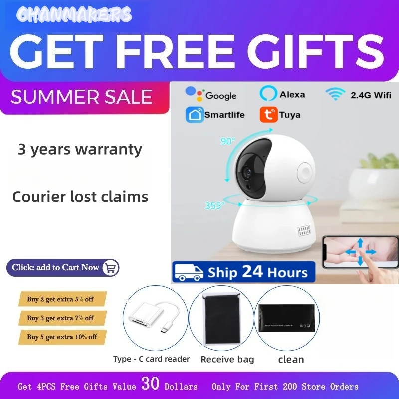 

Умная IP-камера системы видеонаблюдения, 2 Мп, 2,4 ГГц, Wi-Fi