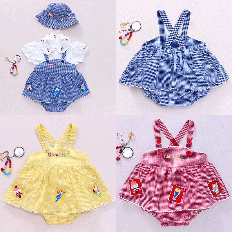 

Girls' Frog Pants 2022 Summer Cute Cartoon Letter Embroidery Printing Ice Cream Suspender Shorts Short Sleeve 2-Piece Set