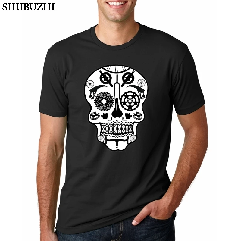 

Funny Skull design BMX biker parts T Shirt Men Bicycle Cycling fittings t-shirt MTB Rider teeshirt perfect graphic adult apparel
