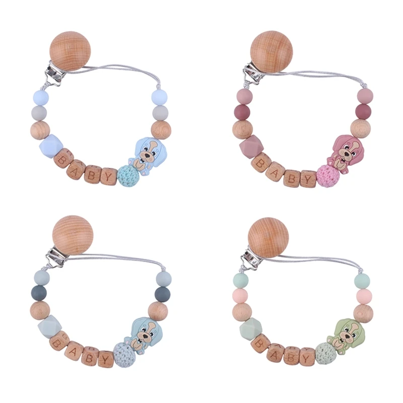 

Wooden Beads Pacifier Holder with Clip Wooden Teething Toys Modern Unisex Baby Shower Birthdays Christmas Gifts