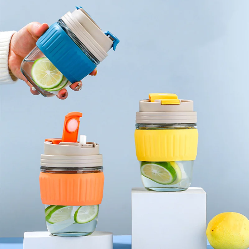 

350/500ml New Arrival Leak Proof Glass Water Cup Straw Bottle Big Belly Water Cup Cute Women Portable Outdoor Travel Coffee Cups