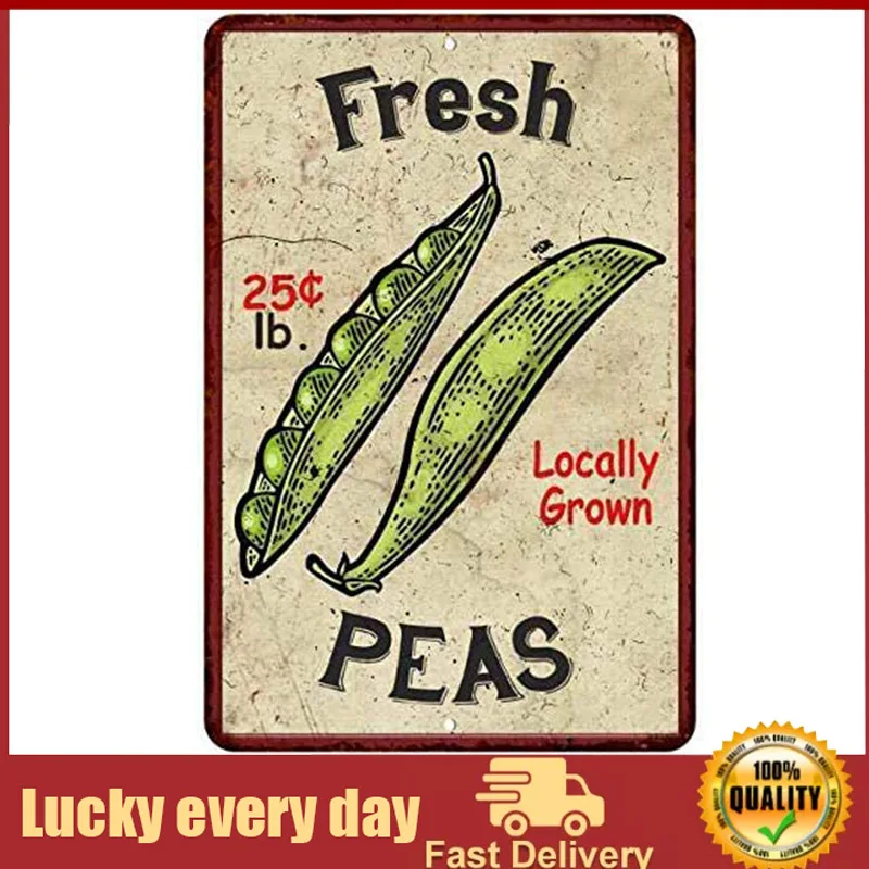 

Fresh Peas Kitchen Rustic Vegetables Retro Fashion Chic Metal Tin Sign Garage Vintage Garden House Wall Decor