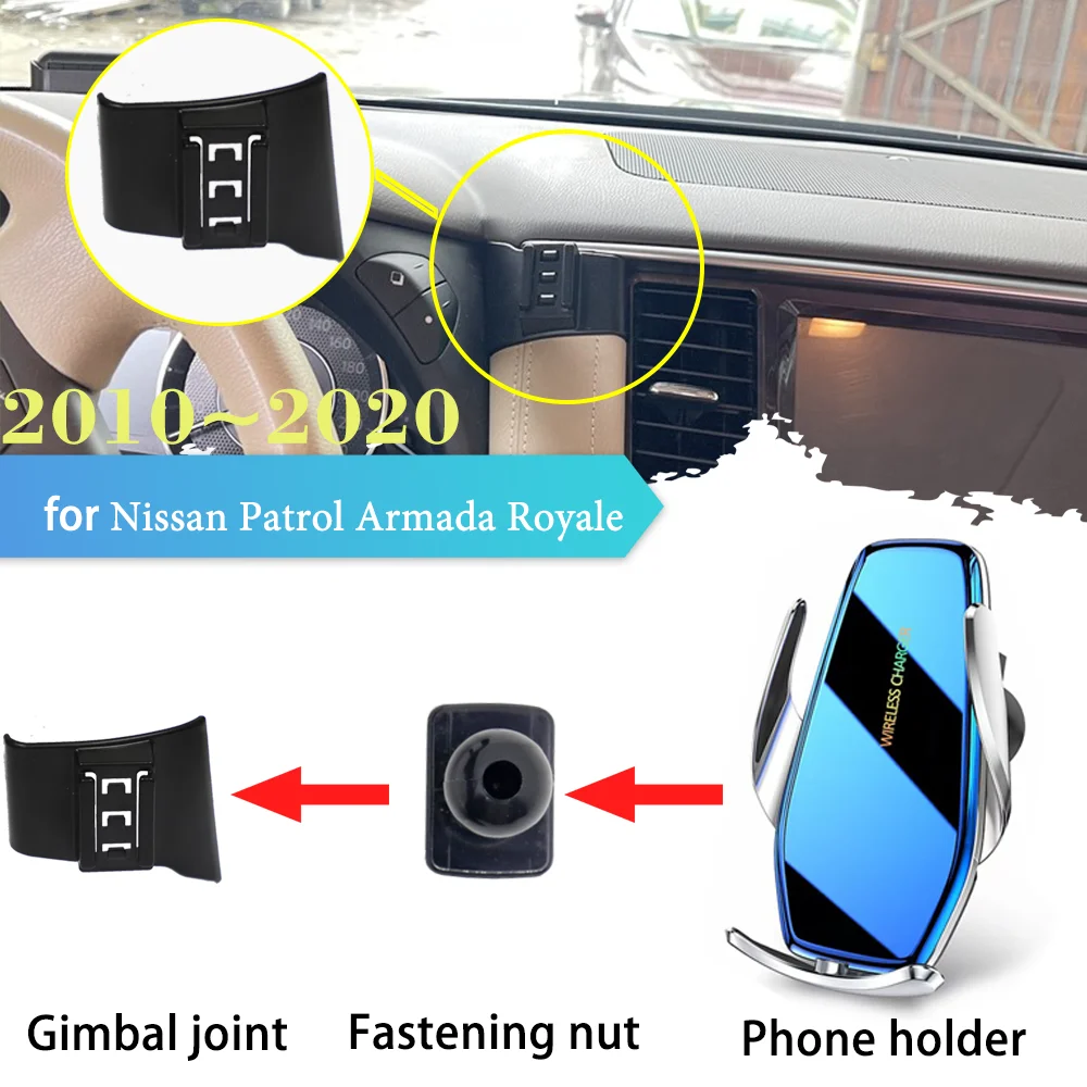 

Car Phone Holder for Nissan Patrol Armada Royale Y62 2010~2020 GPS Air Vent Clip Stand Support Wireless Fast Charging Accessorie