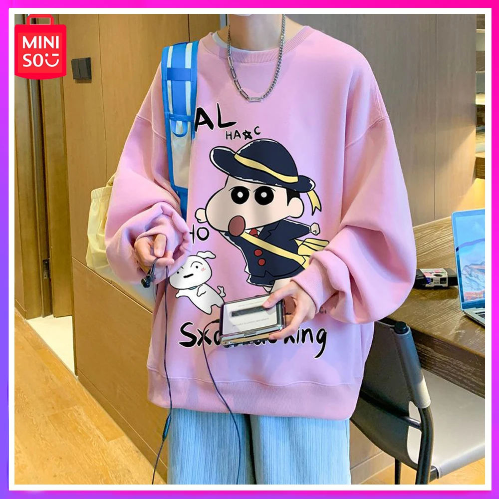 

Miniso 2023 Crayon Shin-Chan Japanese Spring/winter Student Round Neck Sweater Fashion Anime Cartoon Print Loose Coat Soft