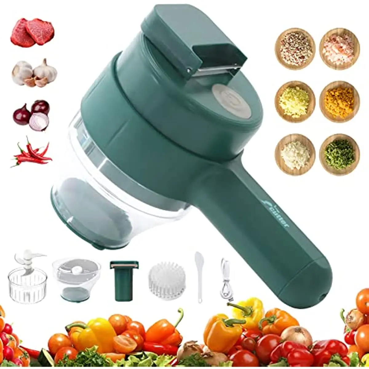

【Upgrade】Multifunctional 4 in 1 Handheld Electric Vegetable Cutter Set, Portable Wireless Food Chopper Kitchen Vegetable Slicer