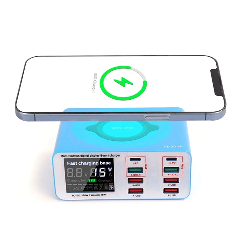 RELIFE RL-304S Smart 8 + 1 порта USB-зарядное устройство с цифровым дисплеем для зарядки всех