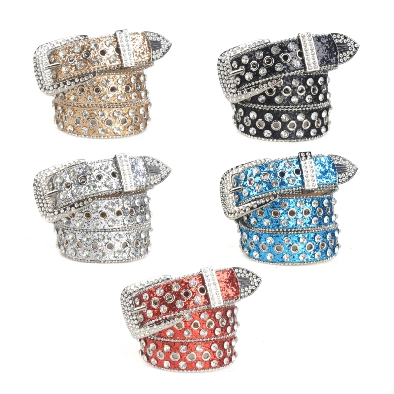 

N7YD Shinning Belt Woman Man Teens Nightclub Waist Belt for Jeans Skirt