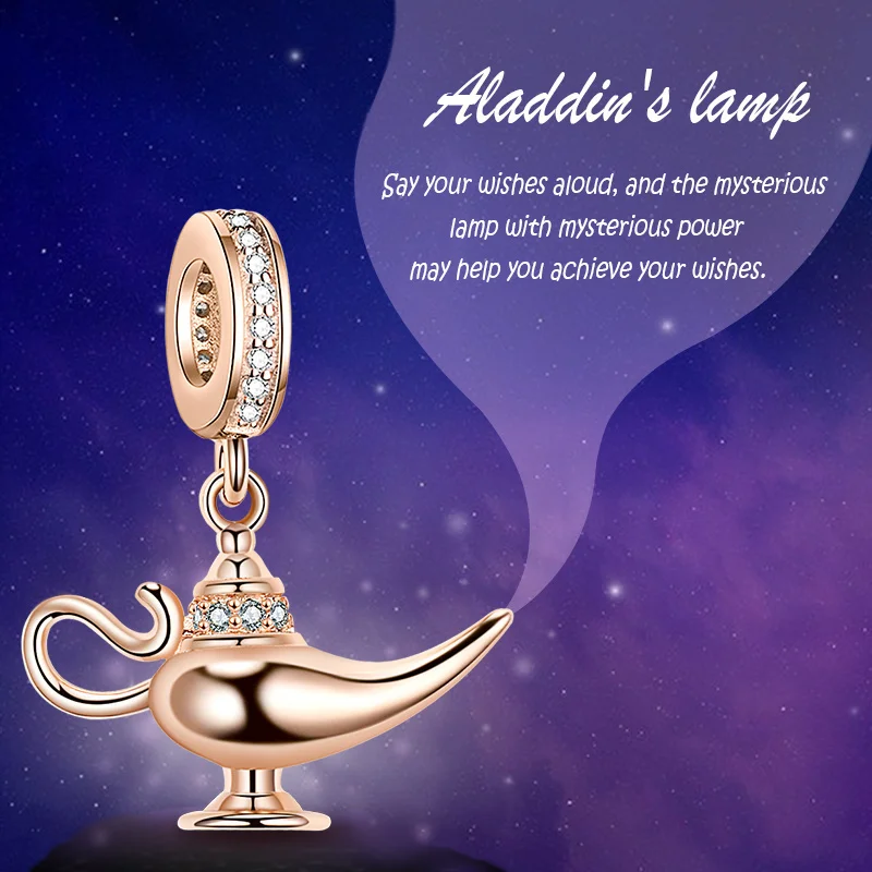

Xiaojing 925 Стерлинговое Серебро Цвет гладкая розовое золото Волшебная Лампа Аладдина шармы бисер с блестящим кубическим цирконием для женщин ...