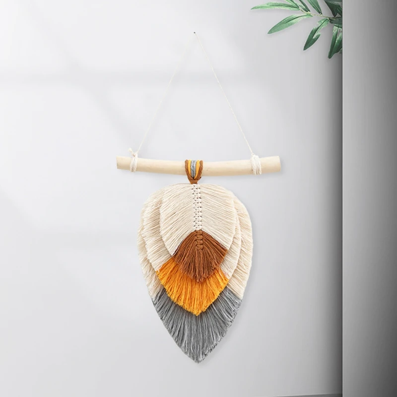 Многоцветный лист в форме макраме настенный декор из хлопка ручной работы для