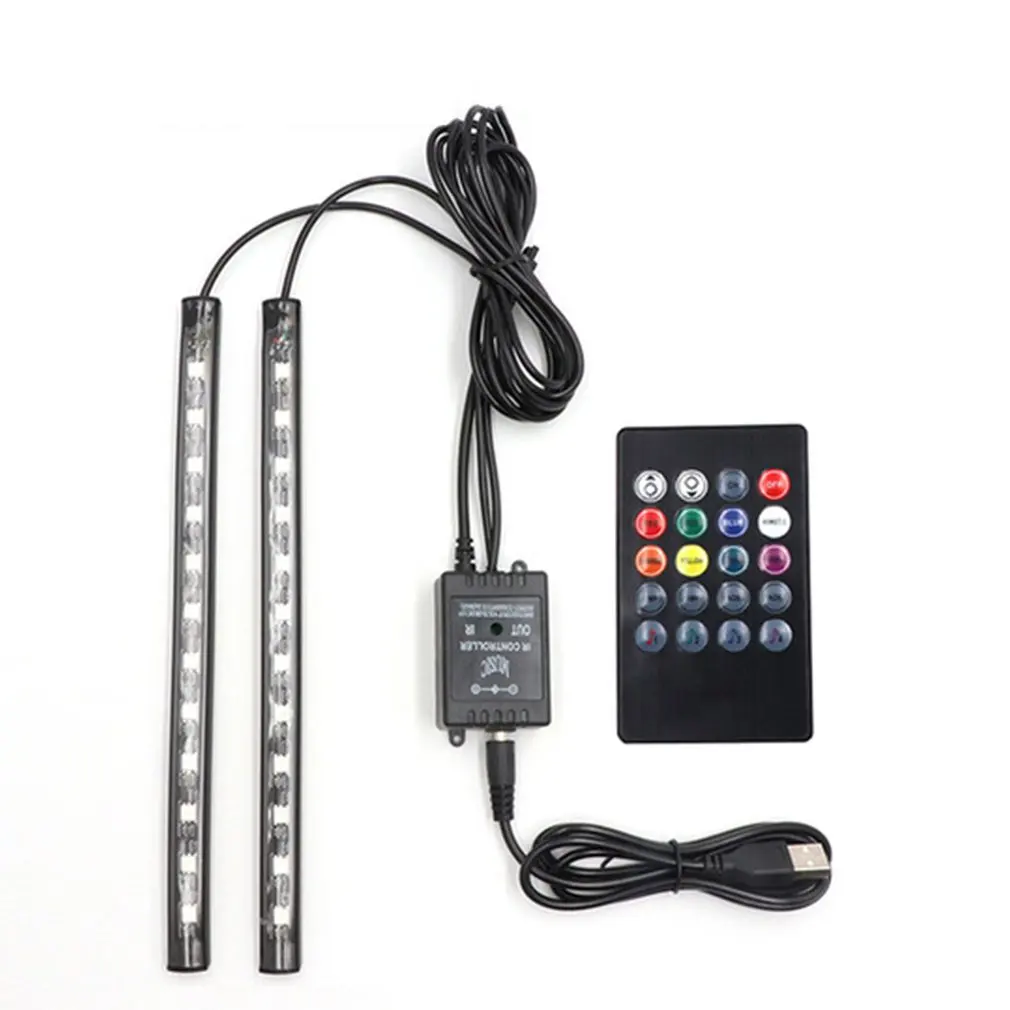 

Автомобильная светодиодная лента RGB для внутренней атмосферы, декоративная лампа для ног с USB, беспроводная деталь, несколько режимов для автомобиля