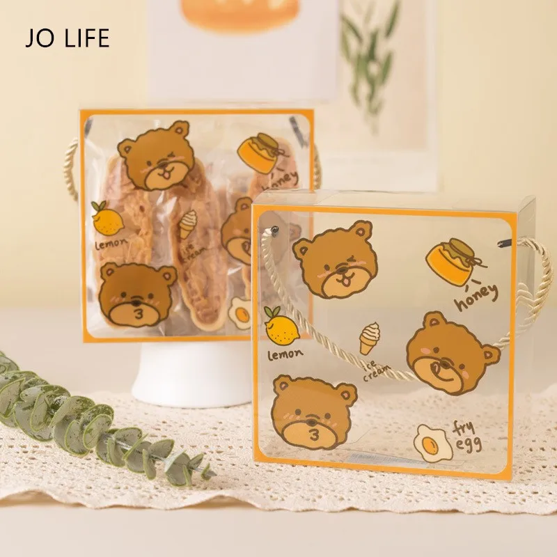 

JO LIFE 5pcs/set Cartoon Gift Packaging Bag With Handle Transparent Handmade Cookies Storage Nougat Square Wrapping Boxes