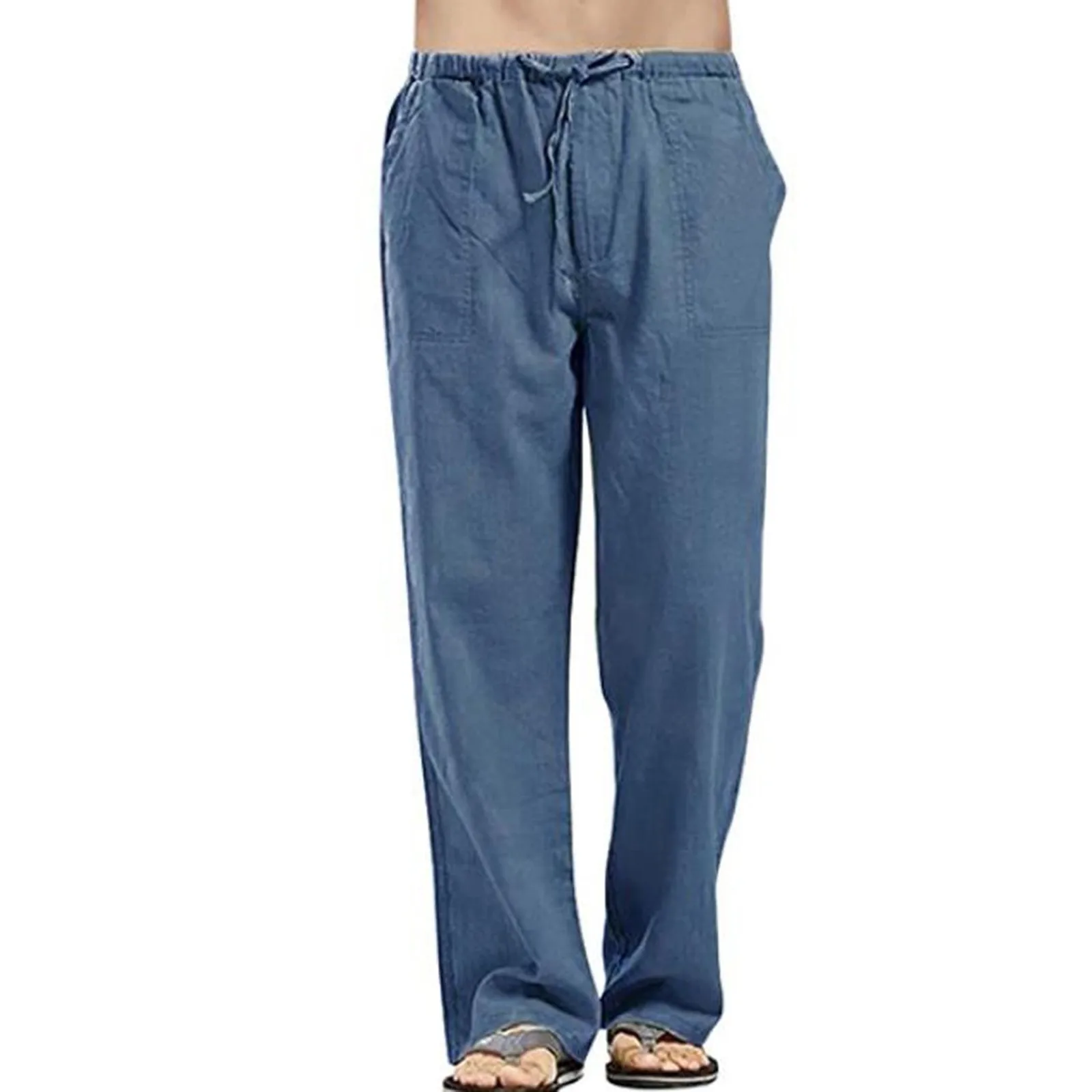 

Men's Pants Spring Summer Solid Color Breathable Trousers Male Casual Elastic Waist Fitness Pants with pocket pantalones hombre