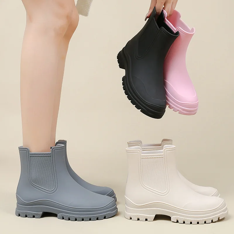 Rain Boots Women Chelsea Rain Boots Womens Galoshes Waterproof Rubber Non-slip Rainshoes Fishing Water Shoes Botas Lluvia Mujer
