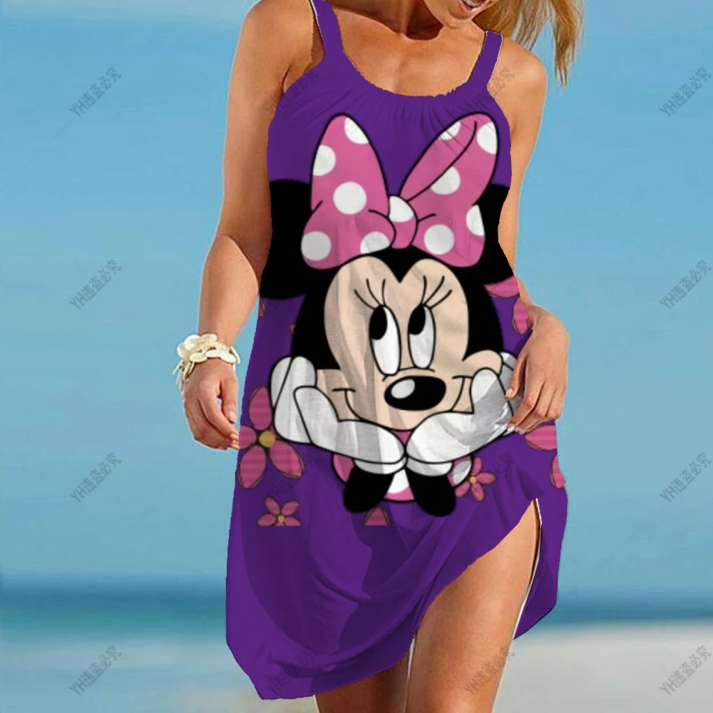 

New Plus Size Dresses Europe and America Disney Ladies New Cartoon Mickey Mouse Minnie Sling Dress Casual Beach Dress Sun Dress