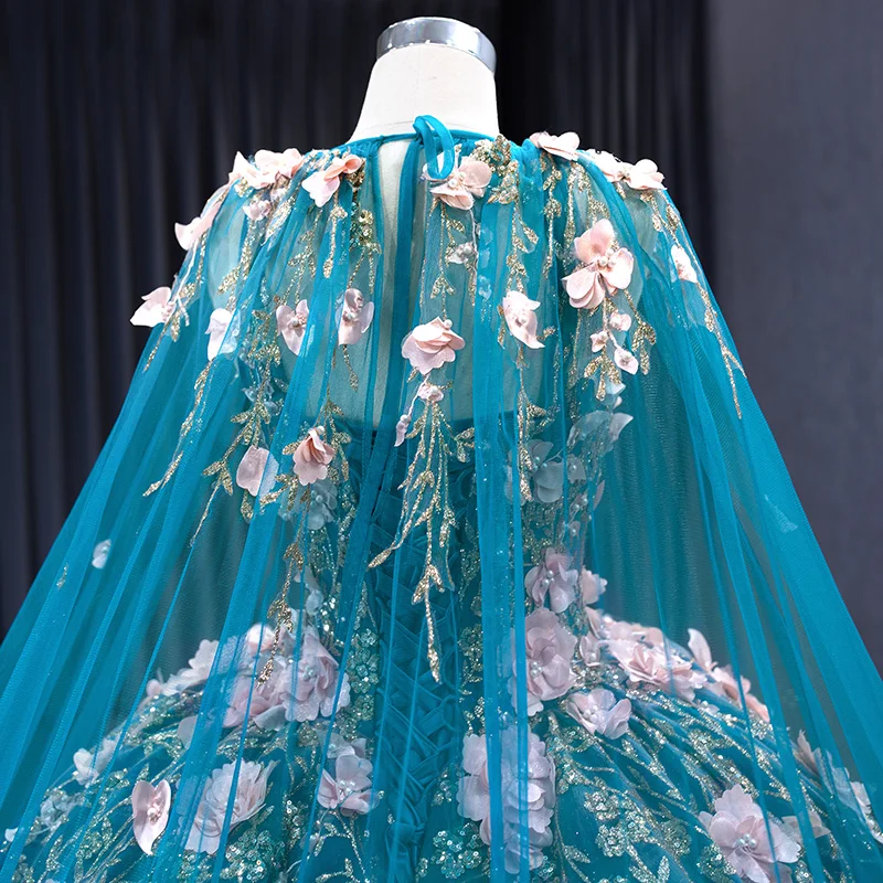 Gorgeous Quinceanera Dresses Ball Gown Flowers High Neck Vestidos De 15 Años 2023 Blue RSM231053 Vestido De Niña De Las Flores 6