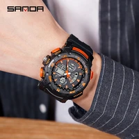 sanda 2022 new casual fashion mens dual display quartz watch multifunction watch led luminous display watch for men reloj hombre