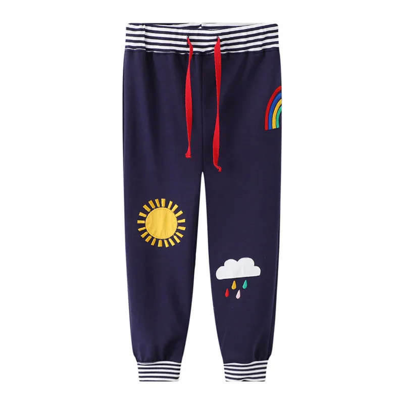 

Jumping Sun Meters Kids Cloud Sweatpants Trousers Pants With Embroidery Clothes Fashion Children's Rainbow Girls Drawstring
