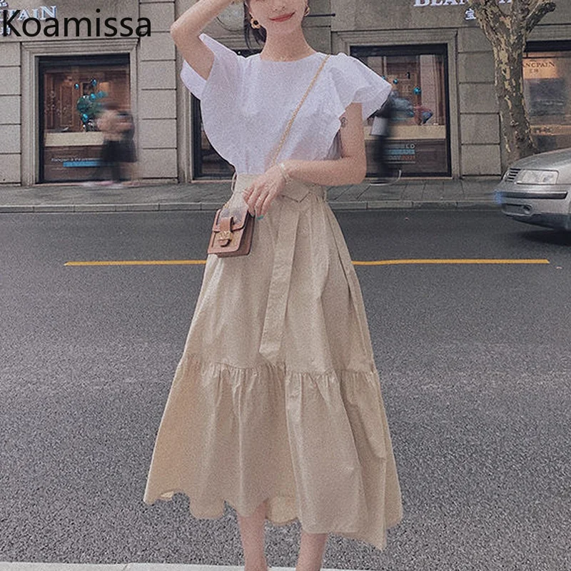 

Koamissa High Street Women Fake Patchwork Long Dress 2022 New Ruffles Waist Slim A Line Vestidos Korean Student Summer Dresses