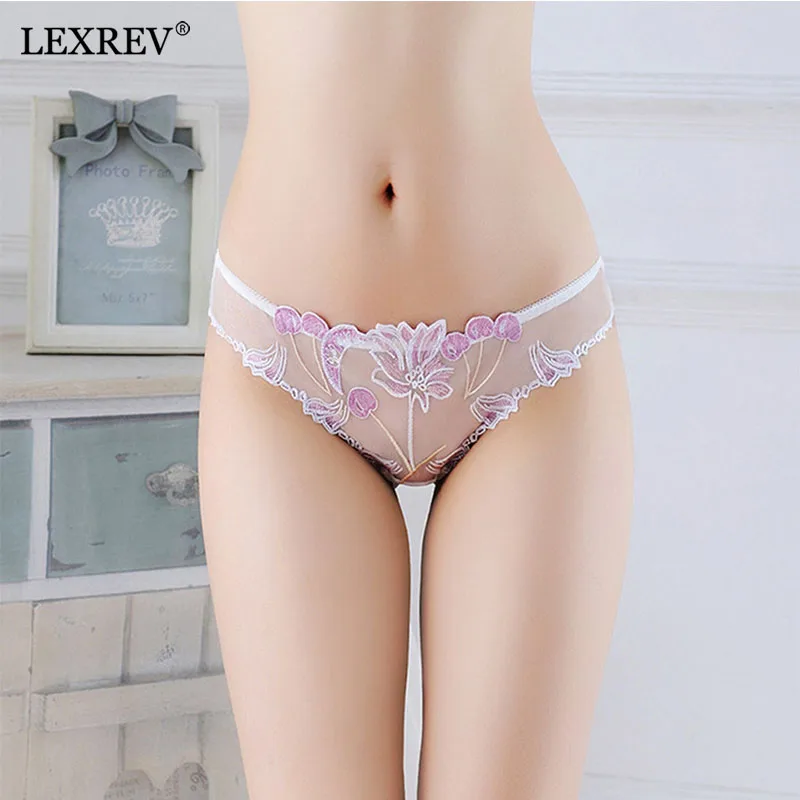 

Ultra Thin Thong See Through Ladies Sexy Panties Comfortable Soft Low Waist Adult Women Floral Embroidery Briefs Underpants