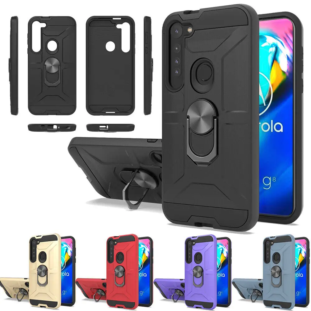 

Hybrid Shockproof Hard Armor Case Ring Holder Cover For Motorola Moto G8 Power