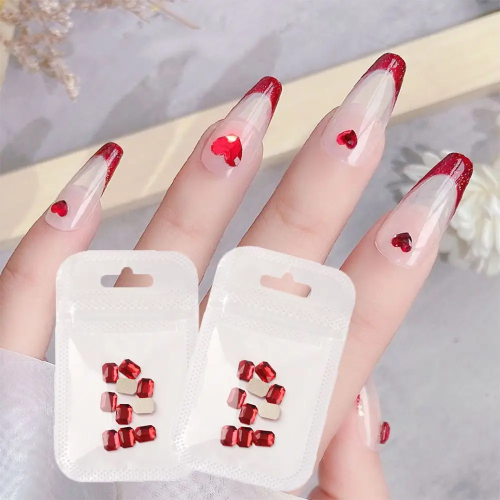 

10pcs Manicure Nail Art Decorations Crystal Diamond Gems Heart Flatback Red Nail Rhinestones