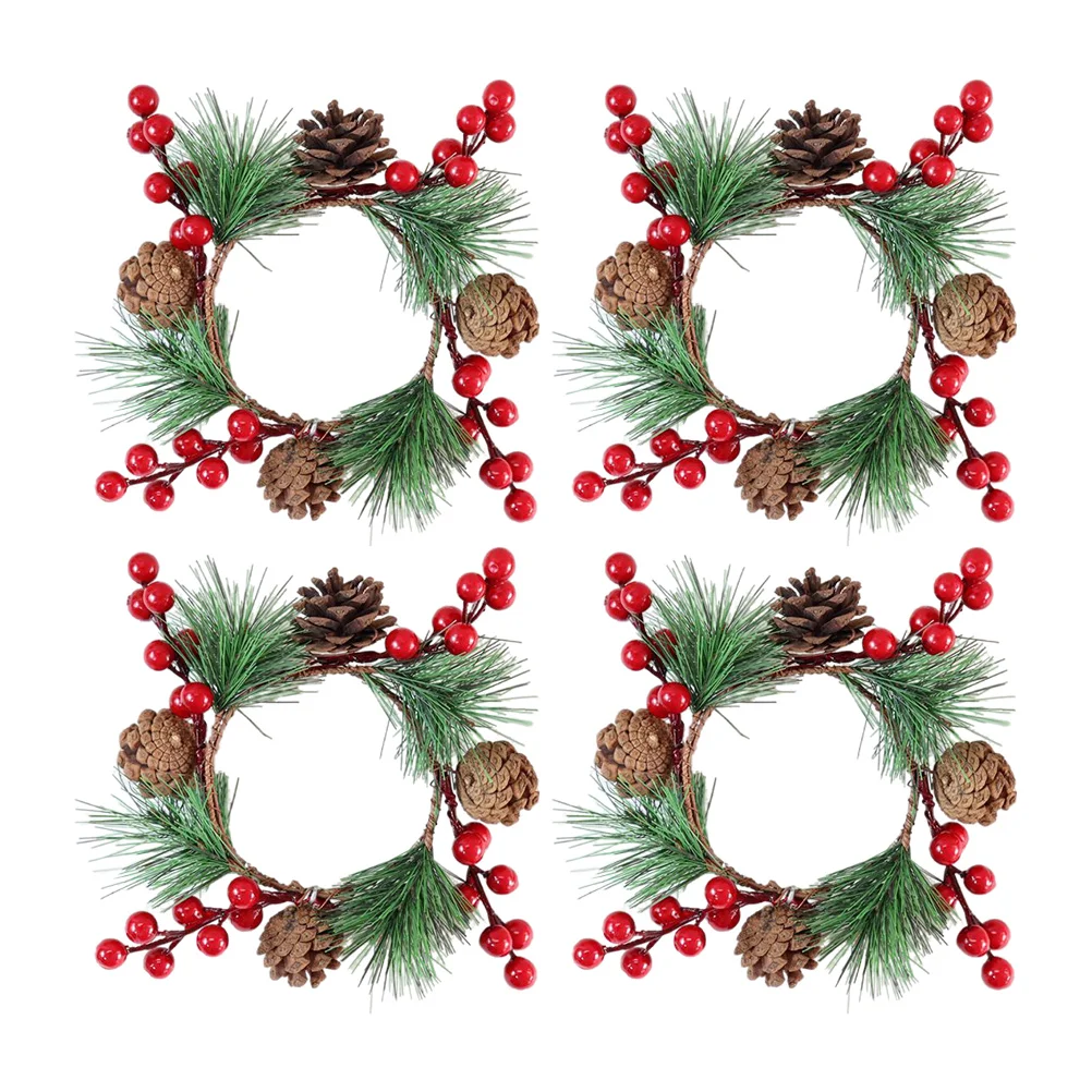

Wreath Rings Christmas Ring Table Holder Berry Leaves Pinecone Decorations Wreaths Artificial Votive Mini Holiday Wedding
