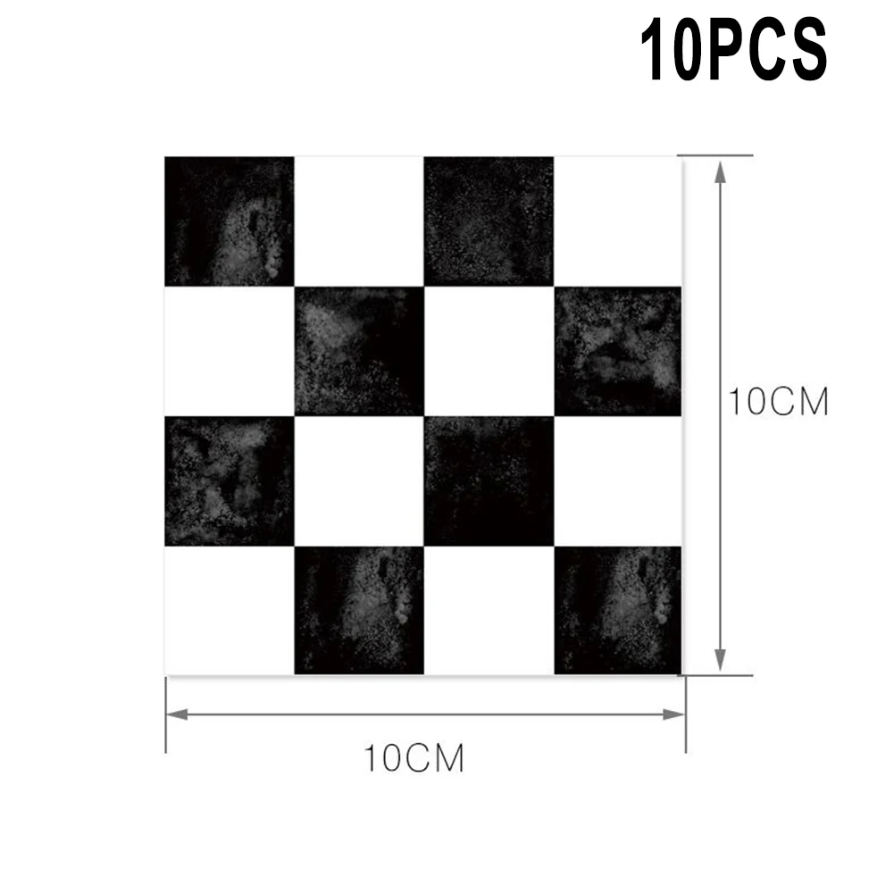 

10pcs Marble Mosaic Tiles Wall Sticker Transfers Flat 2D Printed Covers For Kitchen Bathroom Peel & Stick Waterproof Art Mural