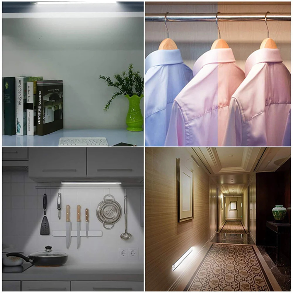 LED PIR Motion Sensor Light Cupboard Wardrobe Cabinet Rechargeable Night Light Smart Light Perception For Closet Stairs images - 6