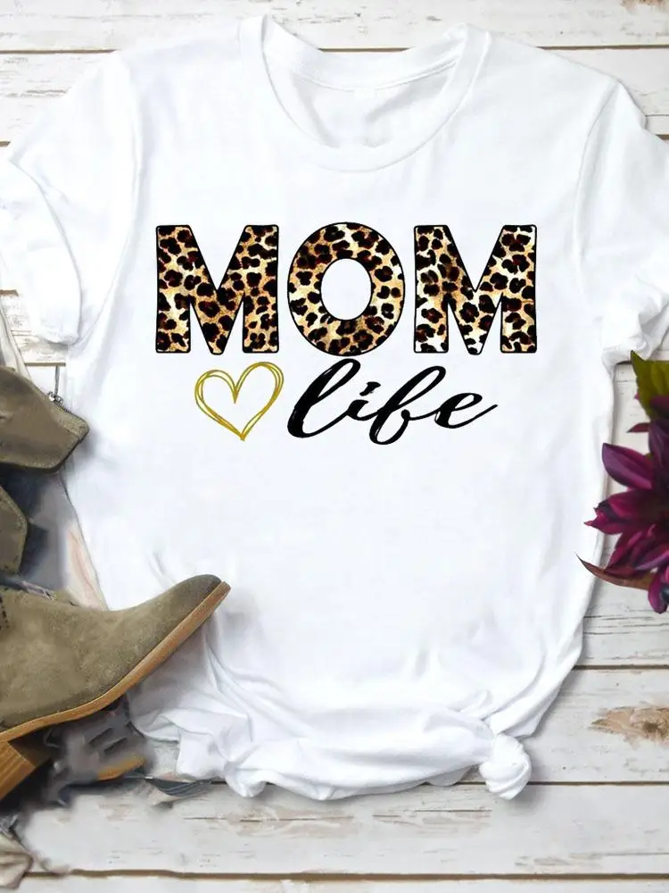 

Women Leopard Mom Mama Love Cute 90s Short Sleeve Summer Clothes Cartoon Fashion Clothing Female Top Tee T-shirt Graphic T Shirt