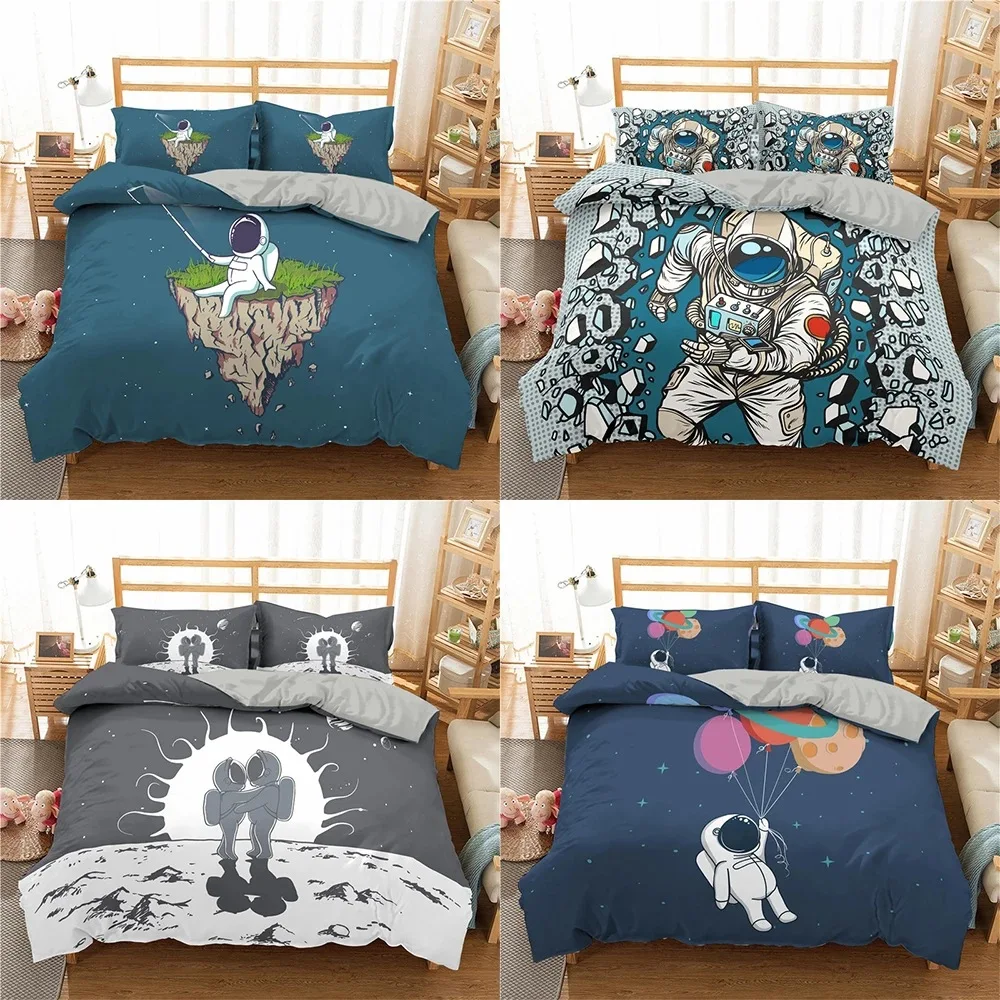 

HD Digital Print Cartoon Astronaut Bedding Sets 3D Duvet Cover+ Pillowcase 2/3pcs Single Twin Queen King Bed Set US/AU/EU Size