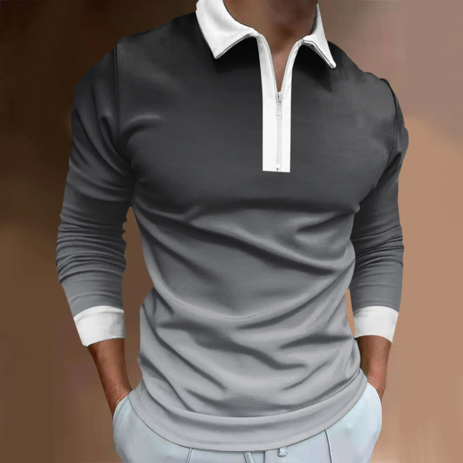 

Men's Gradient Polo Shirt Long Sleeve Spring Autumn Casual Business Button Top Fashion Polo Shirts Man Clothing
