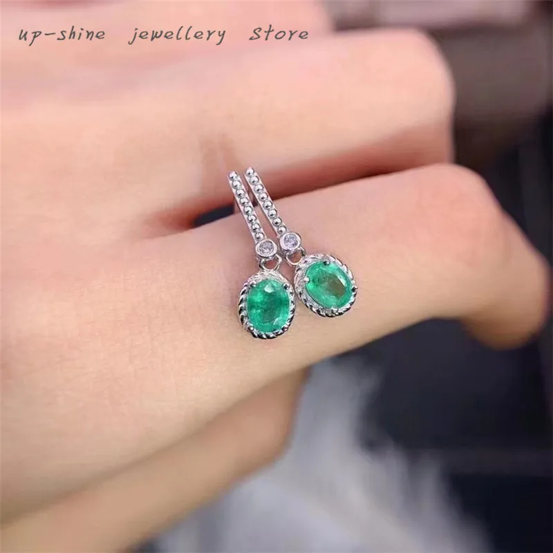 New 925 silver inlaid natural emerald earrings, fine craftsmanship, simple and elegant, can be customized