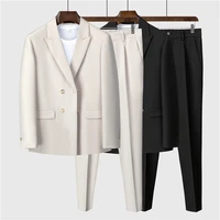 men spring wedding party two pieces jacket trousers set male blazer coat pants fashion slim fit suit