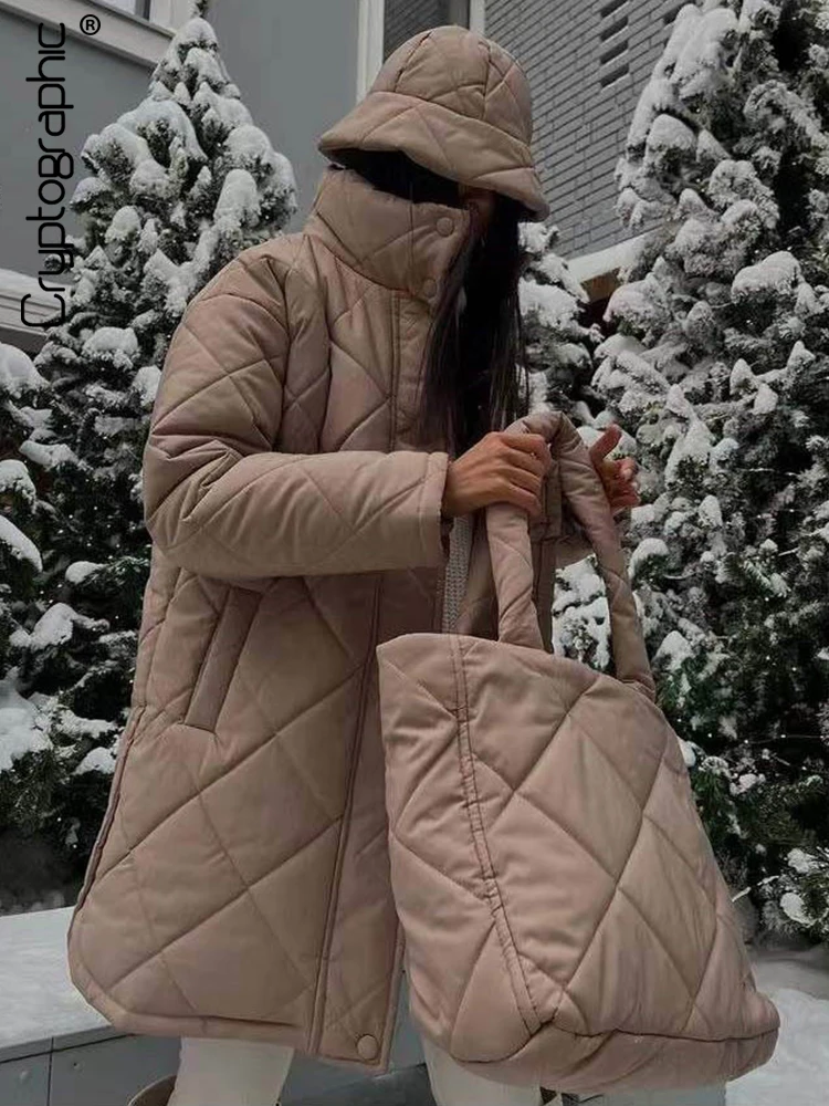 Cryptographic 2022 Fall Winter Parkas and Bag Quilted Coats and Jackets for Women Warm Trench Coat Long Down Jackets Outifits
