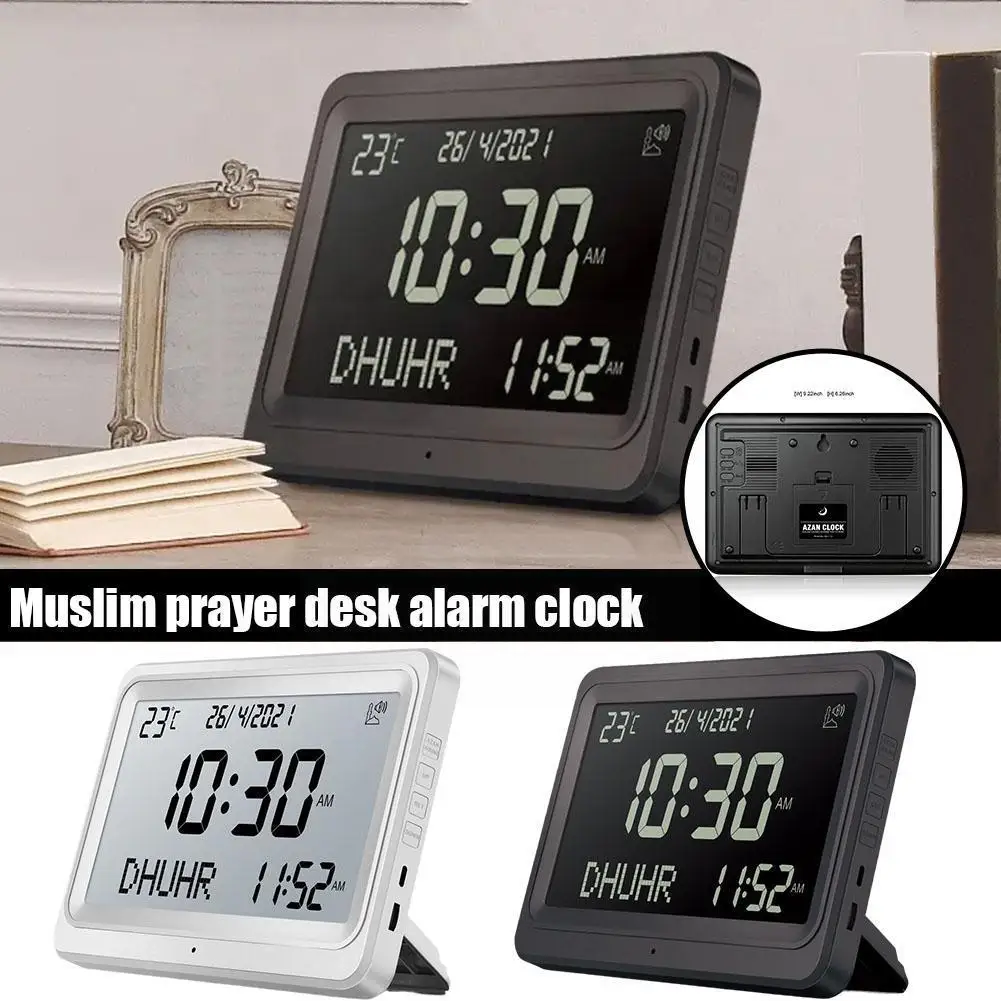 

Azan Clock 8 Athan Sounds Al-fajia Larger Lcd Screen Prayer Gregorian Alarm Desk Multi-languages Calendars Clock Hijir Musl C9x6