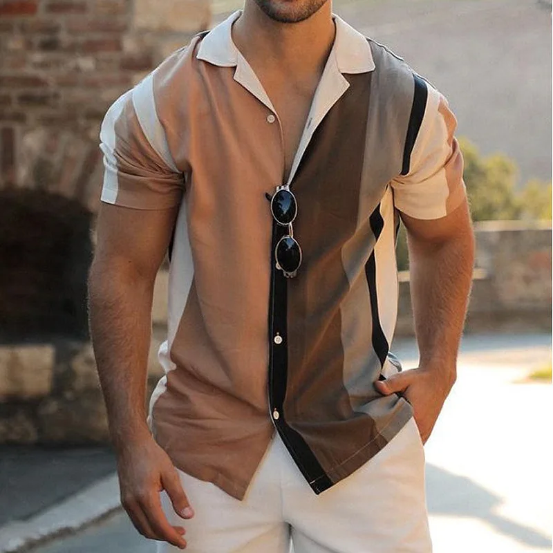 

2022 European and American new men's printed beach casual short sleeve shirt cardigan M-3XL