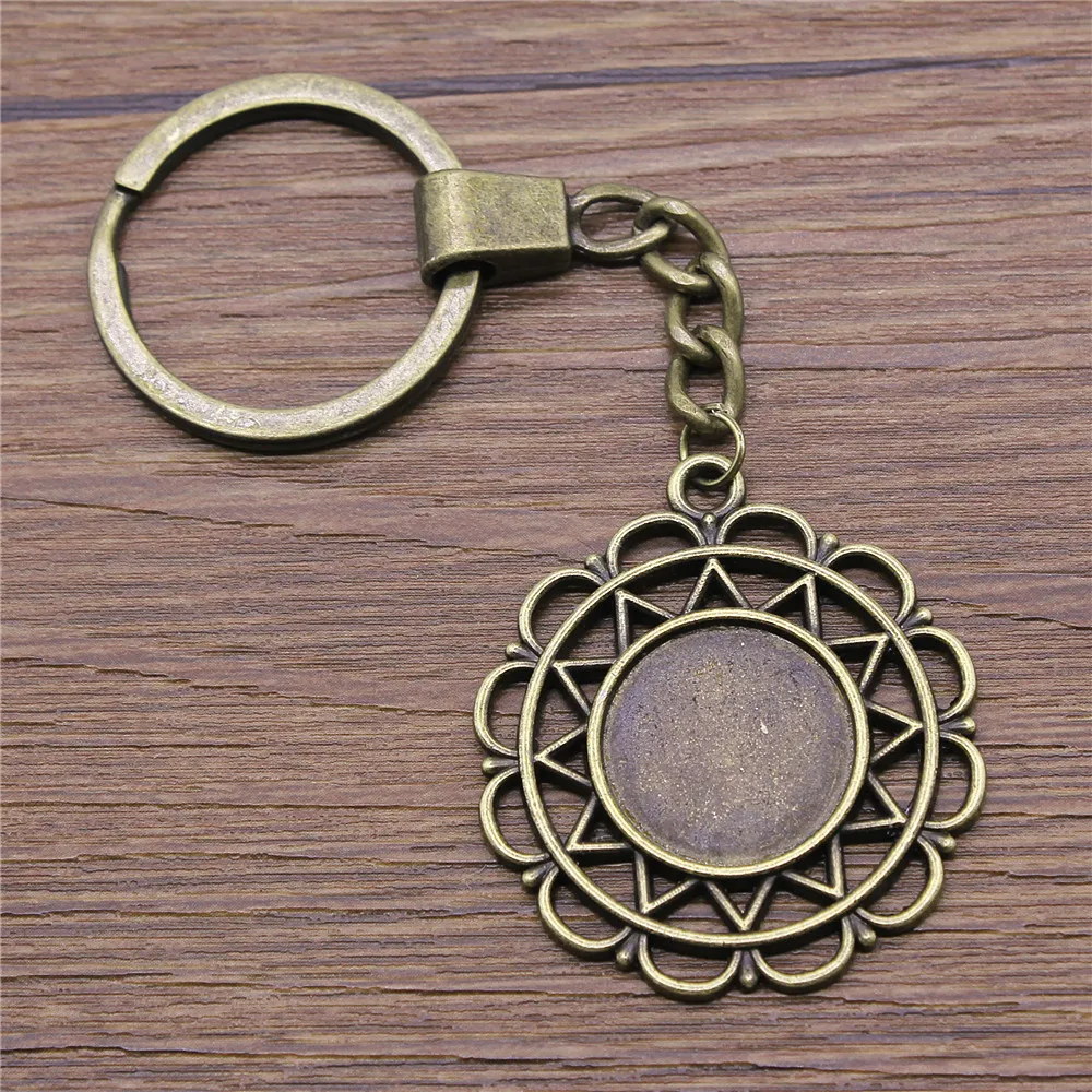 Vintage 2 kolory Fit 18mm okrągły styl kwiatowy Cameo Cabochon Bezel brelok ręcznie robiony DIY akcesoria do wyrobu biżuterii