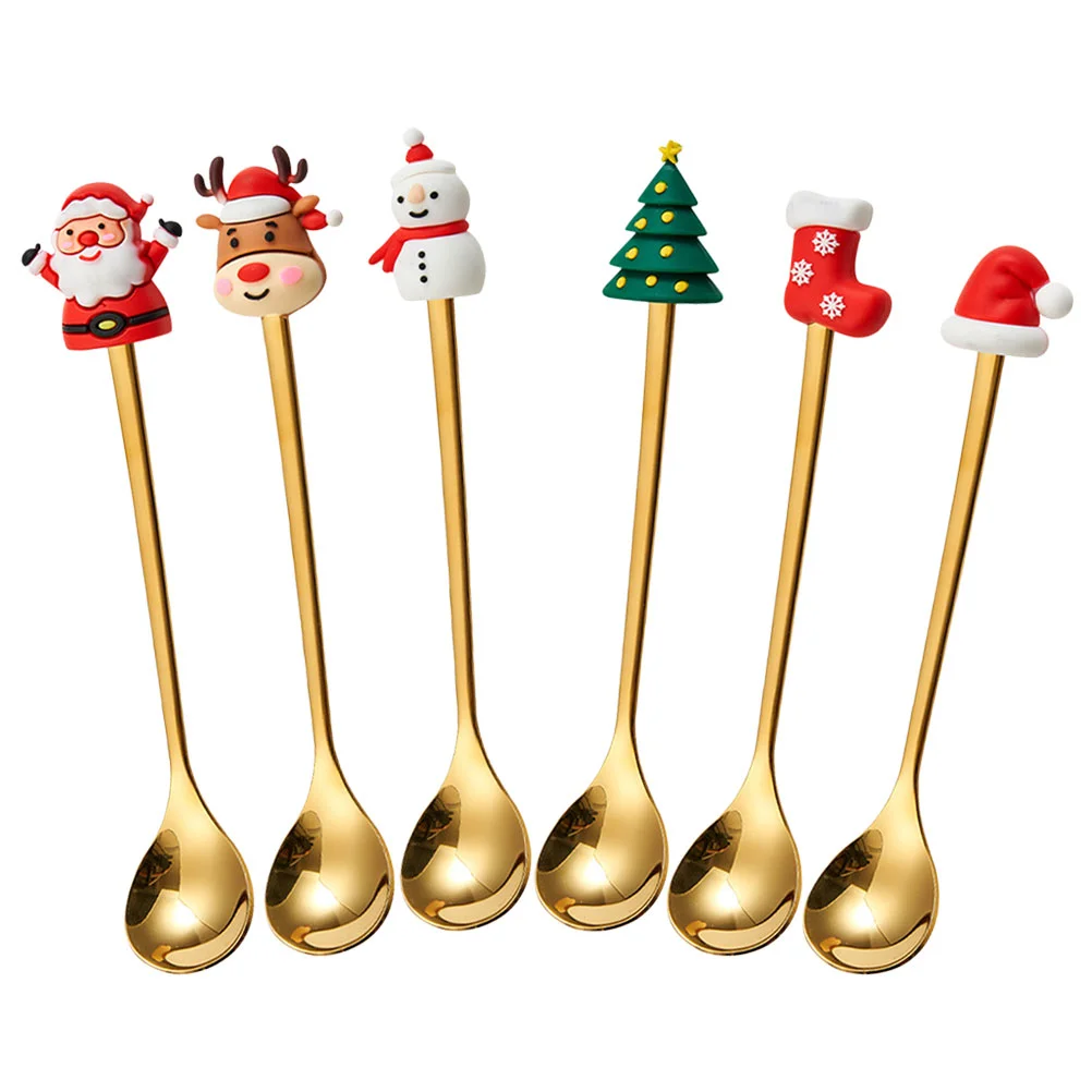 

Christmas Spoons Stainless Steel Stirring Spoons Pedant Coffee Spoons Tea Spoons Dessert Spoons Mixing Spoons Soup Spoons Metal
