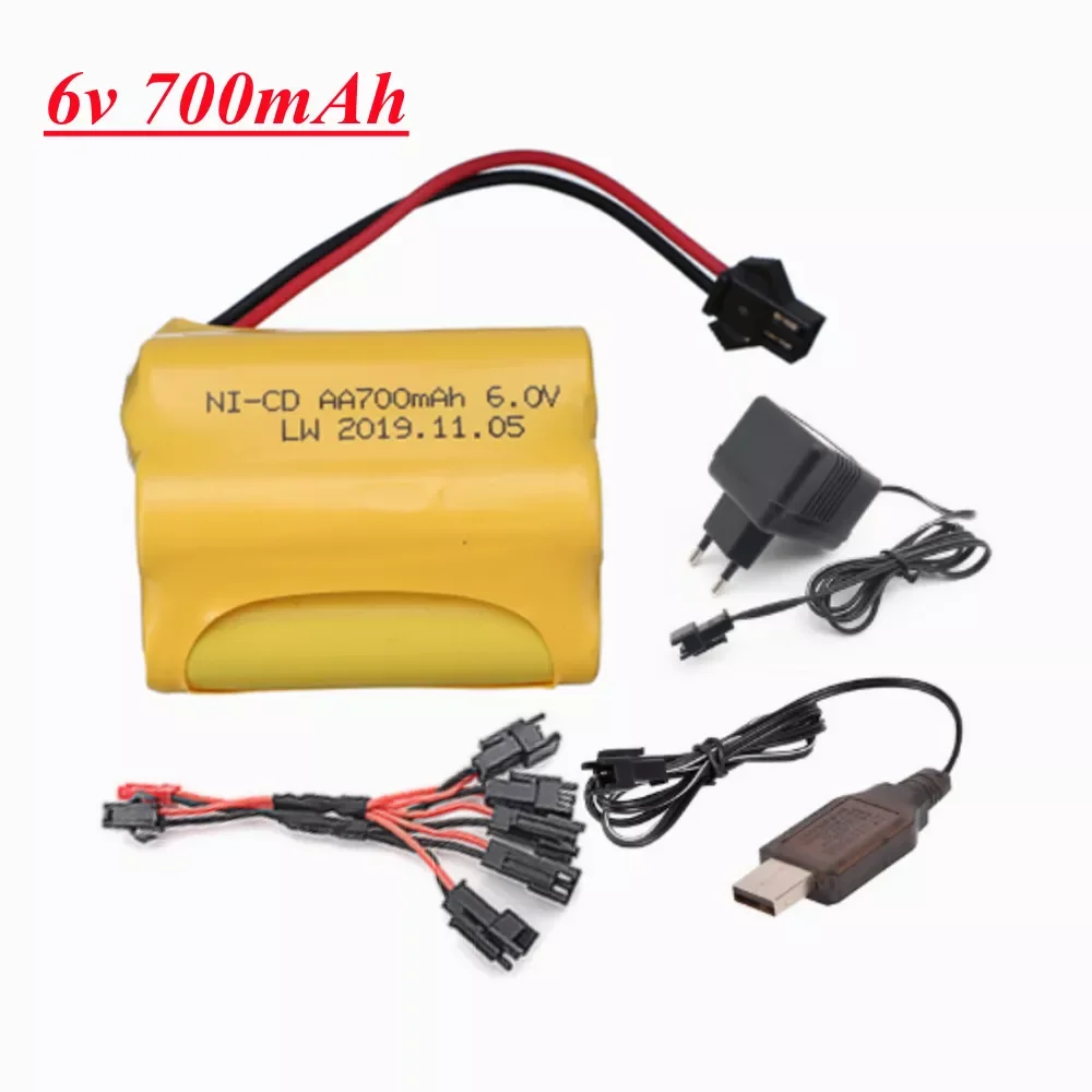 

2022NEW 700mAh NiCD Battery and USB Charger Set For RC Cars Robots Tanks Truck Gun Boats 6v Aa Battery Pack SM Plug