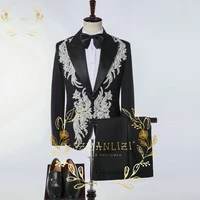 szmanlizi luxury beading men wedding suits peak lapel costume homme masculino terno tuxedos slim fit groom prom blazer 2 pieces