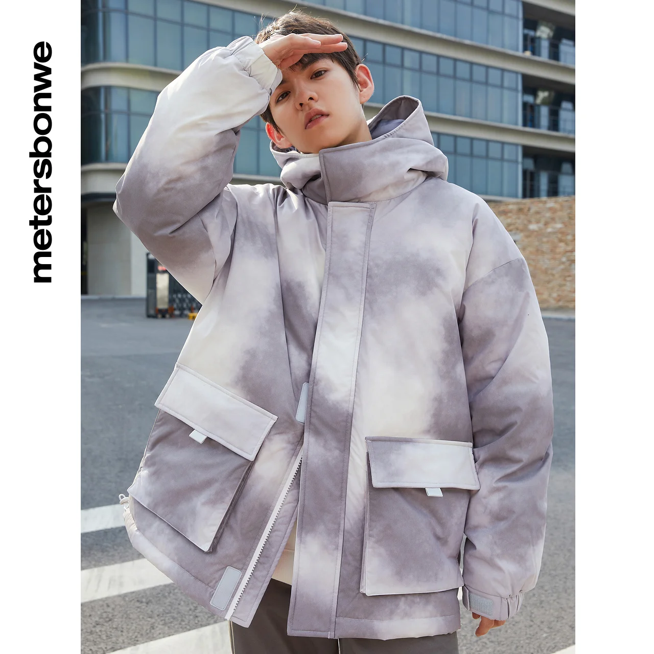 Metersbonwe New Dyed Down Jacket Men Winter Warm Coat Hooded Anti-snow Loose Outerwear Big Pockets Brand Short Down Coat Fashion